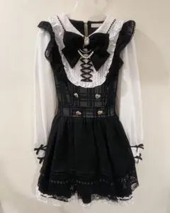 LIZLISA シアーチェックエプロンフリルワンピース ブラック リズリサ