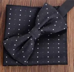 蝶ネクタイ　チーフ　ブラック　ドット　入学式　卒業式　結婚式　フォーマル　二次会