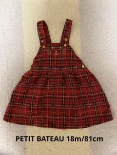 PETIT BATEAU レッドチェック サロペットワンピース 18m 81cm