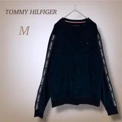 トミーヒルフィガー ベロア調 スウェット トレーナー ロゴ刺繍 ライン袖 M