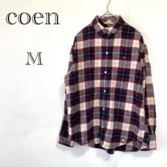 コーエン coen ネルシャツ 【M】 チェック柄 綿ウール麻混 カジュアル