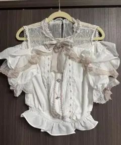 オープンショルダーフリルブラウス ホワイト ピンク LIZLISA系