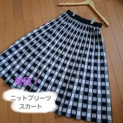 【美品】ニット プリーツ ロングスカート フレア ウエストゴム