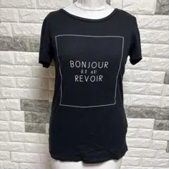 BONJOURプリント半袖tシャツF黒ブラック柔らかな肌触り軽いレディース