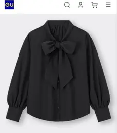 美品［GU］＊ビッグボウタイブラウス(長袖)＊BLACK / Sのサムネイル