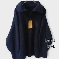 タグ付き／LARU ハーフジップニットセーター M–L ブラック ゆったり