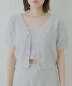 【Chico】ラメシャギーニットカーディガン+ベアキャミセット