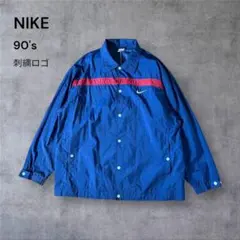 528 古着90年代NIKEナイキコーチジャケットスウッシュ刺繍ロゴトリコロール