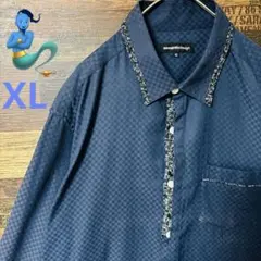 【個性派古着】ネイビー ギンガムチェック柄シャツ XL 大人感　古着