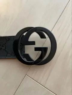 【GUCCI】 グッチ GG柄 ブラックバックル PVCレザーベルト