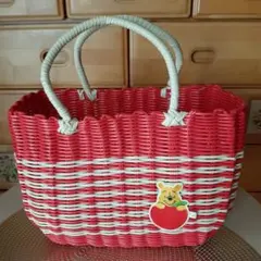 くまのプーさん編みカゴバック　赤