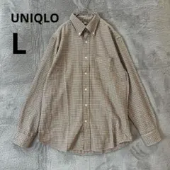 UNIQLO メンズ L シェパードチェック ネルシャツ ボタンダウン オレンジ