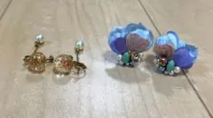 ハンドメイド花モチーフクリップ式イヤリング。0