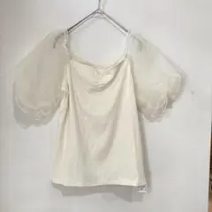 タグ付未使用◎アラマンダ シースルー パフスリーブリブカットソー 白（M）のサムネイル