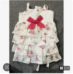 犬服　フリル レース ピンク花柄 キャミソール ワンピース Mサイズ
