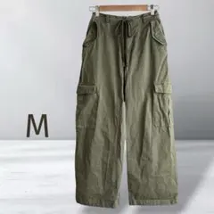 カーゴパンツ M ワイドパンツ カーキ ミリタリー ドローコード ポケット多数