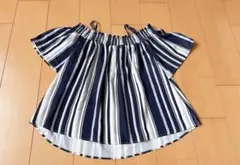 INGNI イング ストライプ オフショル 半袖 ネイビー