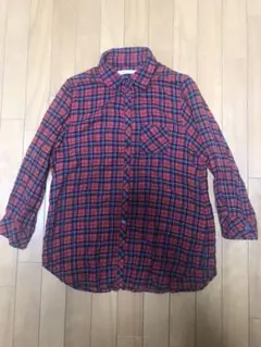 shuca シュカ タータンチェック 七分袖ネルシャツ コットンシャツ (L)赤