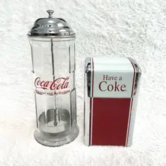 2点セット★レトロ雑貨コカコーラ/ストローディスペンサー/ナフキンディスペンサー