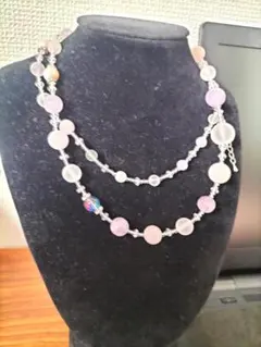 今が旬夏♬♪ヴィンテージ美品！天然石ネックレス＆ピアスローズクォーツ　アメジスト