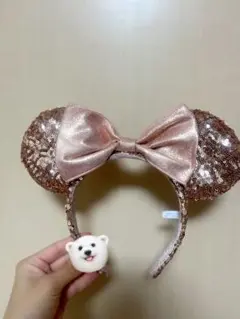 ローズゴールド ミニー耳カチューシャ クマ付き