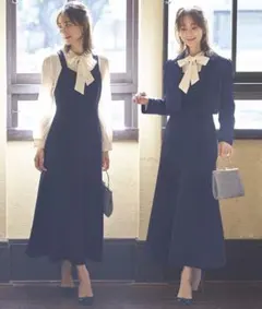 リボン付きブラックワンピーススーツ Mサイズ