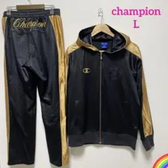 champion ジャージ上下セット　エンブレム刺繍　黒金　L＊QB
