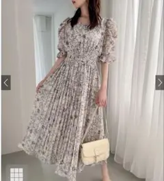 GRL花柄シャーリングプリーツワンピース S ロングワンピース
