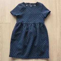 BeBe ネイビー・水色ドット 半袖ワンピース 130