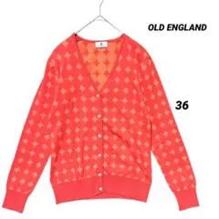 OLD ENGLAND 総柄 Vネックカーディガン 36 S 綿100% 日本製のサムネイル