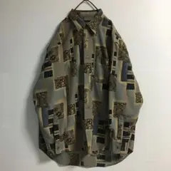 レトロ 90s 古着 幾何学 ペイズリー調 ポリ デザインシャツ 長袖 メンズL
