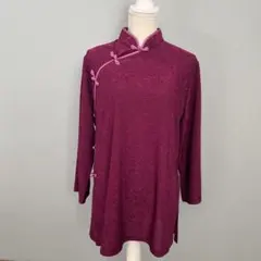 太極拳服、チャイニーズ、パープル チャイナカラー 長袖トップス