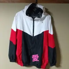 フード付きナイロンジャケット 白/赤/黒