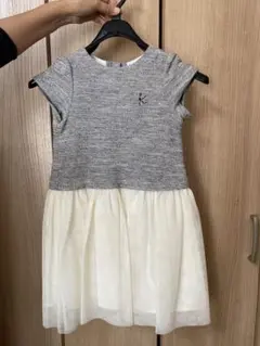 【美品】組曲グレー/ホワイト ワンピース 半袖　卒園式