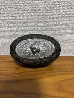 フランスアンティーク ガラス製 小物入れ ハート型 金属蓋　ブロカント フランスアンティーク ガラス製 小物入れ ハート型 金属蓋 ブロカント