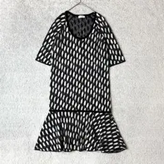 マックスアンドコー　ニットワンピース　フレア　総柄　ジャガード　黒 白 M相当