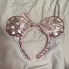 ディズニー　リボン　ハート　ミニーカチューシャ　ピンク　スパンコール
