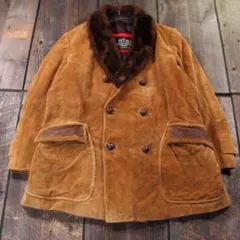 SP古着　コーデュロイハーフコート　スペイン製　ボア襟　くるみボタンLブラウン