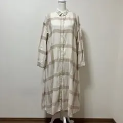 サマンサモスモス ロングワンピース 綿　麻　チェック　長袖　春　ナチュラル