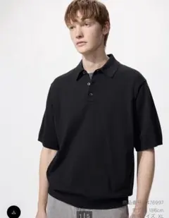 UNIQLO ウォッシャブルニットポロセーター 半袖 ブラックのサムネイル