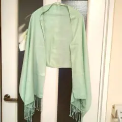 ANNE KLEIN 大判ミントグリーンストール フリンジ付き カシミヤシルク