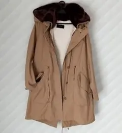 ベージュ モッズコート 取り外せるブラウンファー＆ボアインナーつき