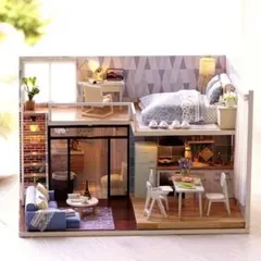 完成品*ドールハウス 2階建て 春色 ティータイム 屋根付き 防塵カバー
