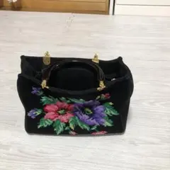 FELIER 花柄刺繍 ハンドバッグ 黒