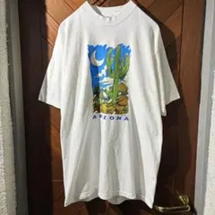USA製90s tシャツXL アート 街並み スーベニア両面プリント企業ロゴ 