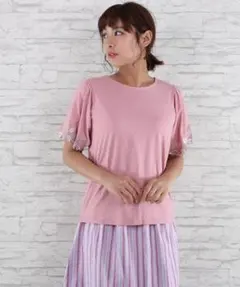 サブストリート（sab street）【大きいサイズ】袖フラワー刺繍カットソーのサムネイル