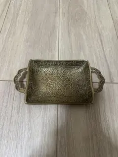 真鍮トレイ アンティーク調両持ち手付