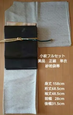 サンジ様専用【美品】小紋フルセット　単衣　正絹　居敷き当て付き　幅広　紗袷袋帯