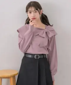 ems excite RETRO GIRL アシメ リボン ニット ピンクのサムネイル