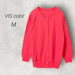 ビス♪VIS クルーネックニットカーディガン【M】ピンクオレンジ 華やか 羽織り